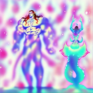 ((best quality)), ((masterpiece)), (detailed), ((perfect face)), male, full bodies, body builder men, huge muscular, european handsome face, two cheerful mermen are swimming, two merfolks, adult, long hair, lean and muscular body, finned ears, fins, tail glows slightly with luminous scales, very long mermaid tails, bioluminescent, markings along his body,watercolor,<lora:659095807385103906:1.0>, <lora:659095807385103906:1.0>,<lora:659095807385103906:1.0>