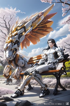 best quality, ultra details, In Tokyo, Japan, a fresh man with black long hair and crystal blue eye sits on a park bench watching cherry blossoms drift by.
,DonMRun3Bl4d3,Hyper detailed muscle,DonM3l3m3nt4l,DonMSt34mP,mecha dragon