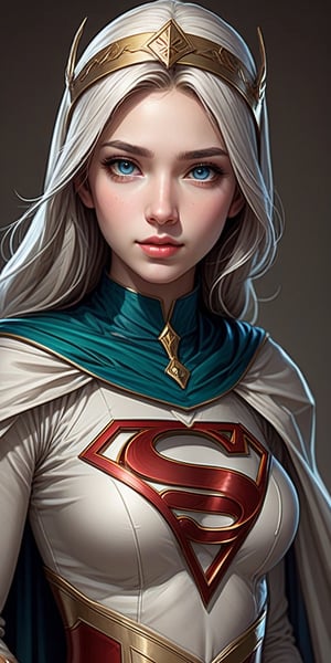 a full body portrait of the Supergirl determined hijab Japanese beautiful girl, 18 year  old, beautiful baby face, princess eyes, details beautiful face,(((Supergirl))),  hijab dresses, Fully dressed, body skin completely covered, gothic, highly detailed, emerald  eyes,  digital painting, crown of skulls, artstation, smooth, sharp focus, illustration, art by artgerm and greg rutkowski and alphonse mucha and william - adolphe bouguereau
