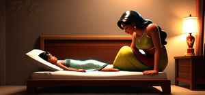 
with  little boy and women sexy dress sleep in indian family.he watch her 
. watching tv in night time.
,Apoloniasxmasbox,style,3D,disney pixar style,toon,rha30