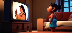  little boy watch her 
with (big women sexy dress) in indian family.
(hidden)he tuch her hip. watching tv in night time.
,Apoloniasxmasbox,style,3D,disney pixar style,toon,rha30