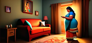 ( little boy )watch her 
with (big women sexy dress) in indian family.
(hidden)he tuch her hip. watching tv in night time.
,Apoloniasxmasbox,style,3D,disney pixar style,toon,rha30