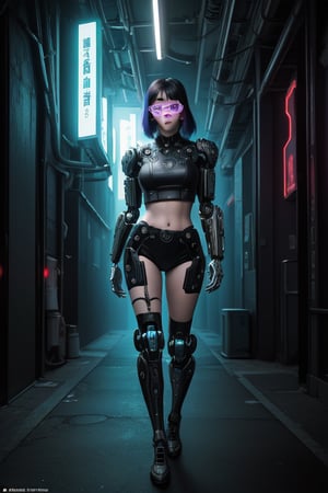 Girl of Gears: A hyper-realistic portrait of a robot girl, crafted from intricate gears and screws, poses with precise anatomy against an ethereal background, evoking surrealism's dreamlike atmosphere. Cyberpunk glasses accentuate her otherworldly gaze. Muted colors blend into abstract forms, showcasing beautiful, detailed artwork. Trending on ArtStation, this photorealistic 8K masterpiece blends realism with cyberpunk realism and techno-noir elements, inspired by [I, Robot]. Capture full body