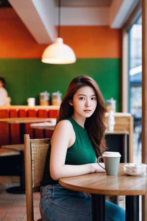 1girl,looking at viewer,cafe,sitting on a chair,