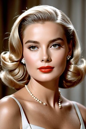 (best quality,hyper-realism,16k,highly detailed,high-resolution), (stunning portrait:1.5), (beautiful blonde woman:1.4), (reminiscent of classic Hollywood glamour:1.4), (Grace Kelly's elegance in a modern setting:1.3), (timeless fashion:1.2), (soft waves in her hair:1.3), (subtle sophisticated makeup look:1.4), (enhancing her natural beauty:1.3), (medium is photo8:1.2), (capturing modern elegance:1.3), (focus on 16k imagery:1.4), (in bikini:1.2).