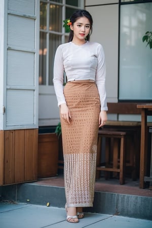 20 years old girl,{{best quality}}, {{masterpiece}}, {{ultra-detailed}}, {illustration}, {detailed light}, {an extremely delicate and beautiful}, messy floating hair, pink dress, standing facing front postion,  feminine , depth of field,acmm ss outfit,Myanmar.view from front, perfect buttock.full body.,perfect,masterpiece,Myanmar, look at the camera. full body, out door.