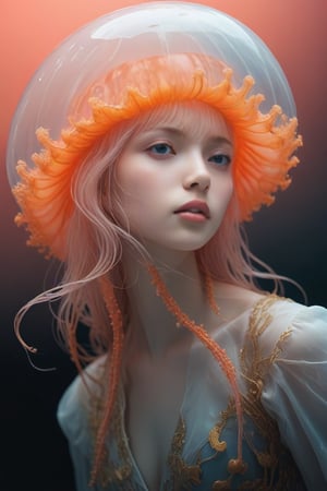 Portrait of a ghostly jellyfish, shiny aura, highly detailed, gold filigree, intricate motifs, organic tracery, by Android jones, Januz Miralles, Hikari Shimoda, glowing stardust by W. Zelmer, perfect composition, smooth, sharp focus, sparkling particles, lively coral reef background Realistic, realism, hd, 35mm photograph, 8k), masterpiece, award winning photography, natural light, perfect composition, high detail, hyper realistic,,,,<lora:659095807385103906:1.0>