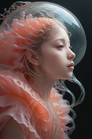Portrait of a ghostly jellyfish, shiny aura, highly detailed, gold filigree, intricate motifs, organic tracery, by Android jones, Januz Miralles, Hikari Shimoda, glowing stardust by W. Zelmer, perfect composition, smooth, sharp focus, sparkling particles, lively coral reef background Realistic, realism, hd, 35mm photograph, 8k), masterpiece, award winning photography, natural light, perfect composition, high detail, hyper realistic,,,,<lora:659095807385103906:1.0>