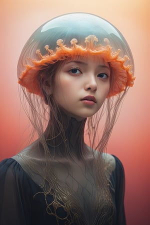 Portrait of a ghostly jellyfish, shiny aura, highly detailed, gold filigree, intricate motifs, organic tracery, by Android jones, Januz Miralles, Hikari Shimoda, glowing stardust by W. Zelmer, perfect composition, smooth, sharp focus, sparkling particles, lively coral reef background Realistic, realism, hd, 35mm photograph, 8k), masterpiece, award winning photography, natural light, perfect composition, high detail, hyper realistic,,,,<lora:659095807385103906:1.0>