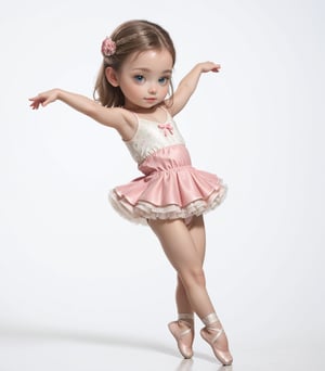 (child face), toddler, loli, short legs, short arms, masterpiece, best_quality, highres, very_detailed, score_9_up, score_8_up, score_7_up, 1girl, solo, (child:1.5), toddler, ballerina, dancing, white_background, long hair