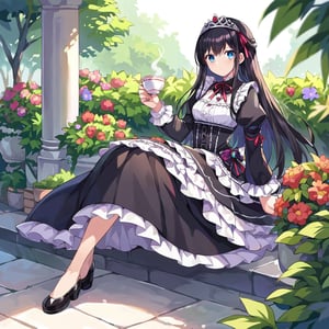 score_9,score_8_up,score_7_up,source_anime,rating_safe,full body,BREAK 
1girl, 18years old, garden, day, sitting, tea set, gothic lolita, lace, frill, princess, tiara, 