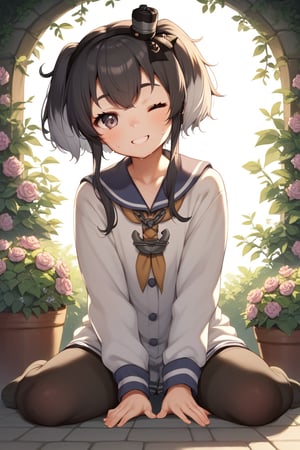 score_9, score_8_up, score_7_up, score_6_up, score_5_up, score_4_up,  backlighting, detailed, source anime, anime style, wide shot, fullbody, rating safe, absurdity, sitting, garden, sweat, 1girl, looking another,  smile, one eye closed, tokitsu, three child dogs, 
