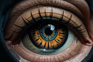 A breathtaking image of a human eyeball contained within a small glass box on a desk, closeup, macro, highly detailed, high quality surreal image, movie poster style,blue eyes,More Detail, 