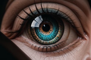 A breathtaking image of a human eyeball contained within a small glass box on a desk, closeup, macro, highly detailed, high quality surreal image, movie poster style,blue eyes,More Detail, 
