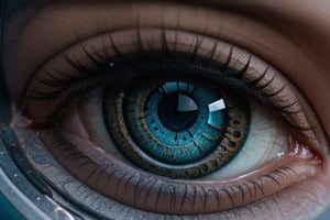 A breathtaking image of a human eyeball contained within a small glass box on a desk, closeup, macro, highly detailed, high quality surreal image, movie poster style,blue eyes,More Detail, 