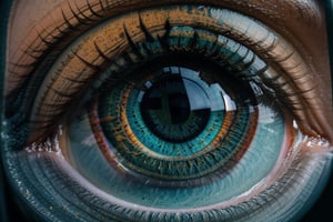 A breathtaking image of a human eyeball contained within a small glass box on a desk, closeup, macro, highly detailed, high quality surreal image, movie poster style,blue eyes