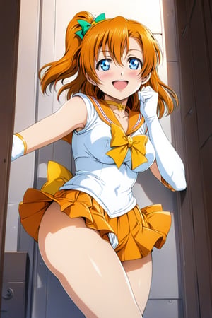 Prompt: master piece, best quality, highly detailed, ultra detailed, more detail XL , (perfect anatomy), , love live!, love live!, love live! school idol project,(((animated))), anime colored,  (((kousaka honoka))), blue eyes, orange hair,wearing a (sailor senshi uniform),sailor_senshi_uniform,