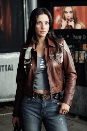 Full body photo of 1i7t713r-smf woman,
rocker style clothes, leather jacket, rock show in background,
(greater details in definitions of face and eyes), (realistic and detailed skin textures), (extremely clear image, UHD, resembling realistic professional photographs, film grain)