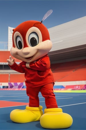 Masterpiece, realistic, high resolution, red mascot (bee) in 2024 Paris Olympic Games