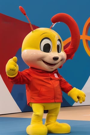 Masterpiece, realistic, high resolution, red mascot (bee) in 2024 Paris Olympic Games