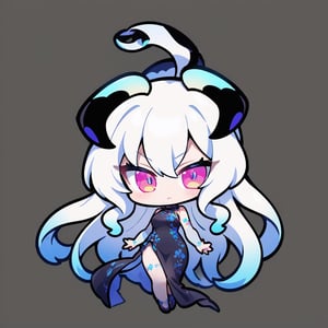 masterpiece, best quality 1.2, Create a chibi anime a snake girl with long flowing hair and a determined expression. She is wearing a stylish dark dress with chinese accents. The background should depict chinese theme (transparent). full body. 1 person. full color. vivid colors.chibi