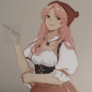 (masterpiece, best quality:1.2) ,sketch anime, pink_hair, medieval costume anime, overall color black and white, anime sketch.
