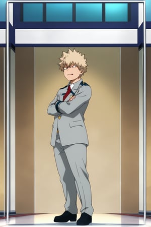 Source_Anime, Anime Art, zPDXL2, zPDXLxxx, ASCII1boy, intricately detailed, detailed background, detailed shading, detailed lighting, 8k wallpaper, detailed face, detailed body,((full shot, full body, full body shot)), full body, 1boy, (Bakugo_uniform, red eyes, school_uniform, grey_jacket long_sleeves, white_shirt red_necktie), full body, (arms crossed), angry face, angry face, looking down, (head turned to the side), (mouth open), full body, anime style bright skin, male focus, perfect hands, perfect eyes, attractive, seductive, BREAK. inside, gym room,