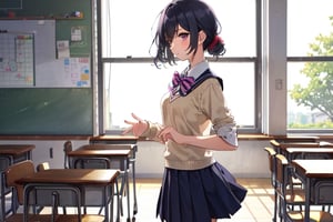 1girl, school uniform, standing, classroom