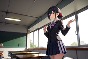 1girl, school uniform, standing, classroom