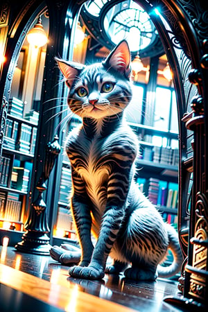 silver curvy kitten, magic gothic library 