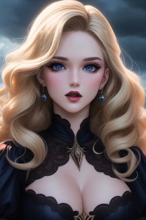 🏷️[Looking at the Viewer, MakeUp, close up, long hair, Upper Body, Earrings, Wavy Hair, Retro Artstyle, ((1990s \(style\))), Rain, Eyeshadow, Eyelashes, (((Glowing))), (Red Lips), Sky, Outdoors]
🏷️[Baroque, Castlevania Style, Vampie, Goth, Black Dress]
🏷️[Eris Etolia, Blonde long hair, Blue Eyes, Pale Skin]

💡 **Additional Enhancers:** ((High-Quality)), ((Aesthetic)), ((Masterpiece)), (Intricate Details), Coherent Shape, (Stunning Illustration), Black, ,Goth Portrait, Masterpiece, Castlevania Lightning, Vampire,Portrait,ErisEtolia,REALISTIC,1guy