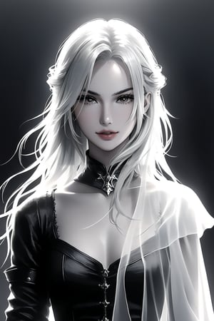 final fantasy,realistic,minimalism style,ghostly beauty, contract black and white style
