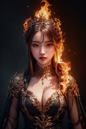 (masterpiece, high quality:1.5), (8K, HDR), masterpiece, best quality, 1girl, solo, Upper Body, black background, FuturEvoLabFlame, 