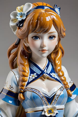 A beautifully crafted ceramic or porcelain figurine of a anime waifu,more detail XL