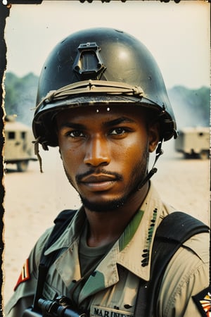 A photo portrait of a 29 years old blackSpecial force US Marine during summer 1968 60s