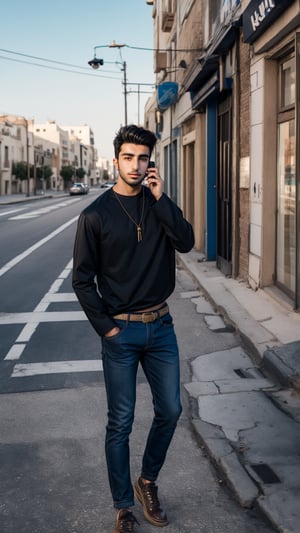 Handsome Young Middle Eastern Photographer: A creative young Middle Eastern photographer in his late 20s, dressed in casual yet trendy clothes, capturing the perfect shot in an urban setting.