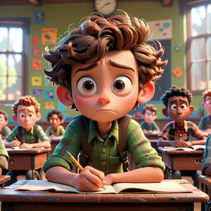 boy in classroom, pixar style