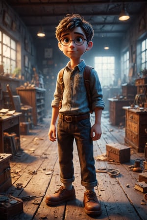 epic character cute boy, style pixar, a teacher at school, full body mistic composition