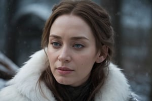 hyperrealistic image of Emily Blunt, acting in the film "The Huntsman: Winter's War"