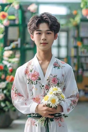 (Best quality, 8k, 32k, Raw photo, Realism, shy smiles Photorealistic), Photo of full body of super beautiful Asian boy with short hair in frontal view of the viewer casually standing, PERFECT SKIN, highly-detailed, thin face, flower on hair, classroom, photorealistic, MORE REASONABLE DETAILS,.,lifting dress,lifting skirt,btlifsk,extremely detailed