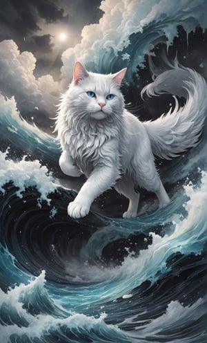 Japanese style, white cat, wave, top quality, mystery, oil painting, crazy details, complex composition, strong colors, science fiction, transparency, dynamic lighting
Ink style, grayscale, pastels, mysterious atmosphere, delicate brushstrokes, frontal composition, wind and clouds,
Dynamic shots of flowing ink: Photorealistic masterpieces in 8k resolution: Aaron Hawkey and Jeremy Mann: Intricate fluid gouaches: Jean Bart tiste monger: Calligraphy: Cene: Colorful watercolor art, professional photography, volumetric light maximization photography: by marton bobzert: complexity, refinement, elegance, vastness, fantasy, dark composites, octane rendering, DonMASKTexXL, painted world in 8k resolution concept art

, Fantasy Art, Oil Painting, Kabuki, Impressionist Painting