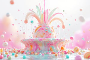 In this whimsical scene, a majestic fountain erupts with flowing Candy - intricately crafted from sugary delights in various hues. In the vibrant Candy Crush world, 3D models of colorful sweets swirl around the central spout, as if frozen in time. The EyeCandy image boasts stunning 4K resolution, with each candy piece and water droplet rendered in exquisite detail. A kaleidoscope of colors dances across the scene, set against a crisp white background, inviting the viewer to indulge in this sweet fantasy.