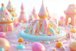 In this whimsical scene, a majestic fountain erupts with flowing Candy - intricately crafted from sugary delights in various hues. In the vibrant Candy Crush world, 3D models of colorful sweets swirl around the central spout, as if frozen in time. The EyeCandy image boasts stunning 4K resolution, with each candy piece and water droplet rendered in exquisite detail. A kaleidoscope of colors dances across the scene, set against a crisp white background, inviting the viewer to indulge in this sweet fantasy.