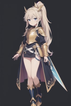masterpiece,best quality , ((character )),,gameplay,white valkyrie girl,long hair ponytail,(simple background),,1girl,(lust paladin),standing,highleg