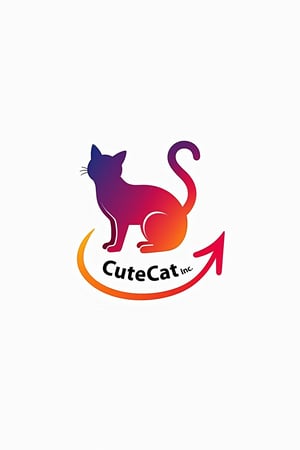 A dynamic close-up of a corporate logo featuring a cat silhouette in vibrant colors, with the words CuteCat Inc elegantly integrated. The image is set against a white background, exuding a modern and professional style. The design is visually stunning, with attractive aesthetics and a polished, digital art finish. Masterpiece quality, capturing the essence of a corporate design with a touch of playful charm.