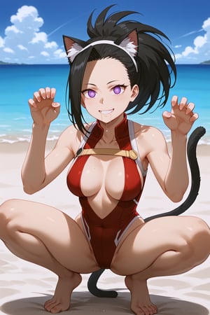score_9, score_8_up, score_7_up, source_anime, highres, masterpiece, best quality, , beach background, (front view), ((solo))
BREAK
1girl, solo, yaoyorozu momo, looking at viewer, female focus,yaoyorozu momo, closer,yaoyorozu momo, closer, 1boy,mind control, hypnosis, smartphone, from front, ,Momo Yaoyorozu, full body female
Momo Yaoyorozu, cat ears, cat hairband, black cat ears, black hairband, (front view), (solo) , (squatting,leg spread,tail,cat tail,animal ears,cat ears), (paw pose), purple eyes, hypnotized, mind control, spiral eyes, ((spiralwash eyes)), @_@, red slingshot swimsuit, smile, (stupid smile), ((drooling, saliva)), clouds, clear sky
