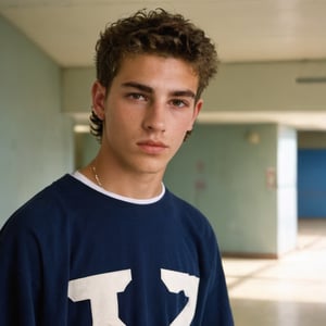 19 years old man, gq, handsome, caucasian, ashkenazi jew, Israelite, mature, brown hair, curly hair, wavy hair, scruffy face, very hairy, y2k fashion, peircing, bully, jock, Danny Deferrari, clean shaved, yearbook photo, dsquared, hot, defined jawline, male model, Gen Z, soft lighting, skater boy, cool, senior highscool, thick eyebrows, hot, 2000s,

8k, cinematic lighting, very dramatic, very artistic, soft aesthetic, innocent, realistic, masterpiece, ((perfect anatomy): 1.5), best resolution, maximum quality, UHD, life with detail, analog