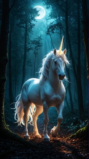 A fantasy illustration of a glowing unicorn in a moonlit forest, its mane and tail flowing with radiant energy.

photo,surreal,creative,artistic,landscape,realistic