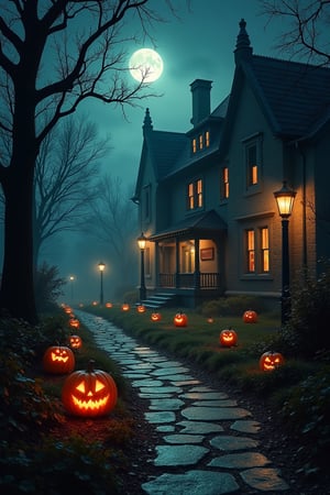 gothic school, night time, inside school, hallowen decorations,