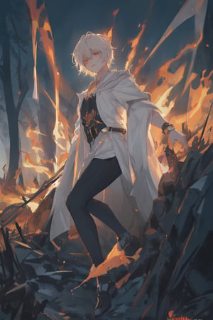 night, forest, cute boy figure, a slender and androgynous soft body young boy dressed with tight hot pants silk and shiny ancient outfit mystical formed from burning ashes, crows surround the scene at 3:00 am of the night,Her slender figure floats quickly along a forest path, leaving a trail of incandescent ashes, epic manga dark style, manga drawing, manga semi-realistic, anime, manga style, beautiful boy, handsome boy,  slender boy, body soft boy, anime boy, manga boy, tight outfit boy. black silk, semi-transparent,hight tights, dark ambient, night epic,earrings necklaces and ankle bracelets,